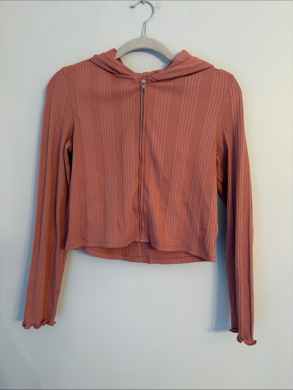 Everlane Ribbed Zip Up Hoodie Sweater in Dusty Rose
